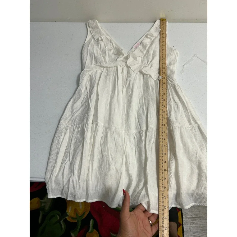 Pink Lily White Ruffle V Neck Tiered Mini Dress Sleeveless Small - Picture 4 of 5